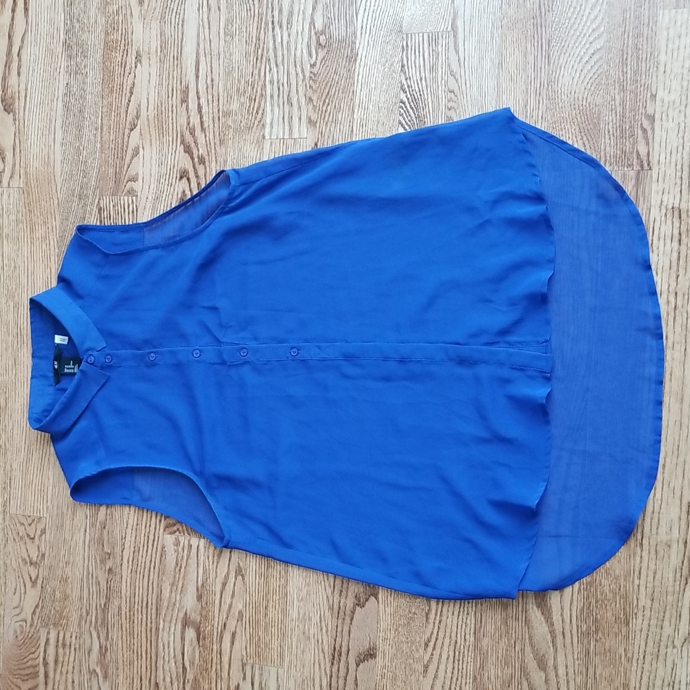 (10) H&M Sheer Blue Button Up High Low Collared Blouse